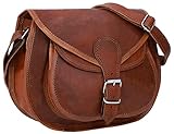 Gusti Handtasche Leder - Evelyn Damen Ledertasche Umhängetasche Handtasche Schultertasche Lederhandtasche Schnallverschluss Vintage Braun