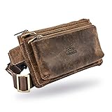 Fa.Volmer ® Bauchtasche/Gürteltasche/Hüfttasche aus Büffel Leder I Damen und Herren I Große Fächer und sicherer Reißverschluss I Braun I Retro Look I...